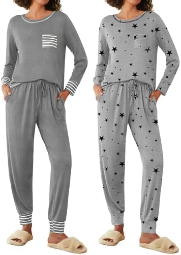 Ekouaer Womens Pajama Sets Long Sleeve Lounge Sets Soft Pj Jogger Set 2 Piece Sleepwear with Pockets