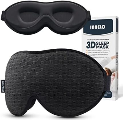 INNELO Contoured Sleep Mask for Side Sleepers – 100% Light Blocking, Soft and No Pressure on Eyes – Blindfold for Travel, Nap, Yoga