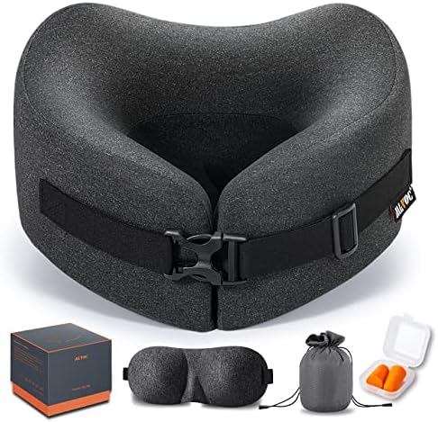 MLVOC Travel Pillow Memory Foam Neck Pillow, Adjustable Comfort Breathable Cover, Airplane Travel Set with 3D Sleep mask, Earplugs Box, for Airplane, Car, Office, Home (Full Black) MLVOC Travel Pillow Memory Foam Neck Pillow, Adjustable Comfort Breathable Cover, Airplane Travel Set with 3D Sleep mask, Earplugs Box, for Airplane, Car, Office, Home (Full Black)