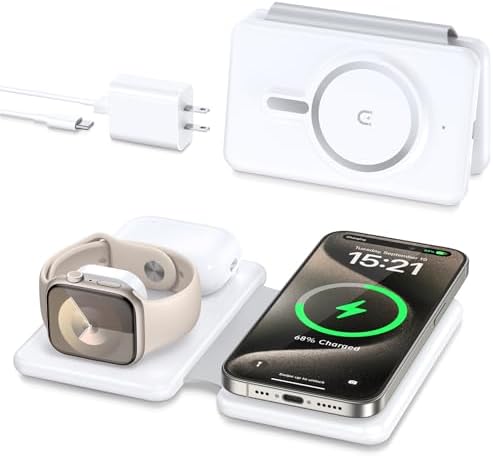 Magnetic Wireless Charger for iPhone: 3 in 1 Travel Charging Station for Apple Devices for iPhone 15 14 13 12 Pro Max Plus – Foldable Charging Pad for Apple Watch Series & Airpods 3 2 Pro Magnetic Wireless Charger for iPhone: 3 in 1 Travel Charging Station for Apple Devices for iPhone 15 14 13 12 Pro Max Plus – Foldable Charging Pad for Apple Watch Series & Airpods 3 2 Pro