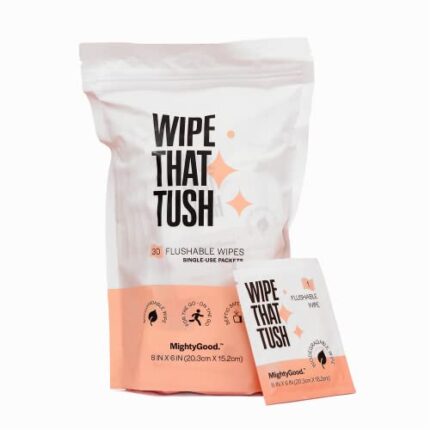Wipe That Tush On-The-Go Flushable Wet Wipes – 1 Pack, 30 Wipes – Individually Wrapped Extra-Large Wipes with Aloe – Hypoallergenic & Unscented – Septic and Sewer Safe