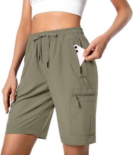 Women’s Lightweight Hiking Cargo Shorts Quick Dry Athletic Shorts for Camping Travel Golf with Zipper Pockets Water Resistant