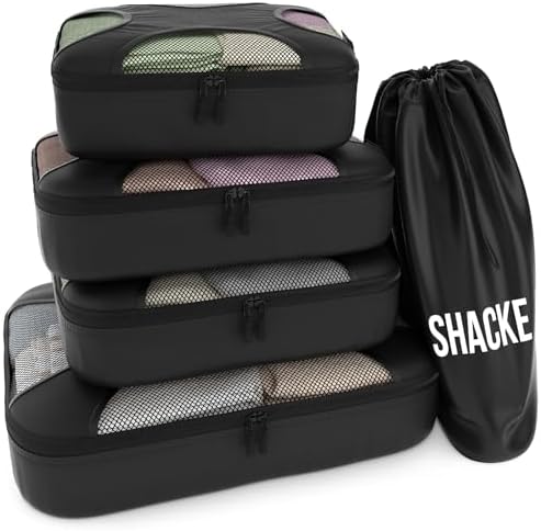 Shacke 5 Set Packing Cubes for Travel Lightweight Luggage Organizer (Black) Shacke 5 Set Packing Cubes for Travel Lightweight Luggage Organizer (Black)
