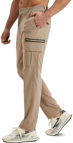Hiking Pants Men Lightweight Quick Dry – Water Resistant Outdoor Cargo Pants with 7 Pockets for Travel Camping Fishing