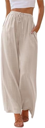 LILLUSORY Women’s Linen Summer Palazzo Pants Flowy Wide Leg Beach Pants with Pockets