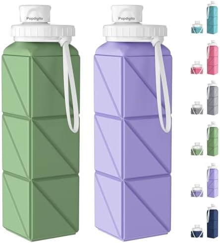 2 pack Collapsible Water Bottles Leakproof Lid –Food-Grade BPA-Free Silicone Travel Bottles–Foldable Water Bottle 610ml for Travel Gym,Hiking,Sports,Camping,Biking School Portable Reusable 2 pack Collapsible Water Bottles Leakproof Lid –Food-Grade BPA-Free Silicone Travel Bottles–Foldable Water Bottle 610ml for Travel Gym,Hiking,Sports,Camping,Biking School Portable Reusable