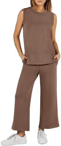 ANRABESS Women’s 2 Piece Sets Summer Outfits Sleeveless Wide Leg Tracksuits Casual Sweat Sets Lounge Sweatsuits