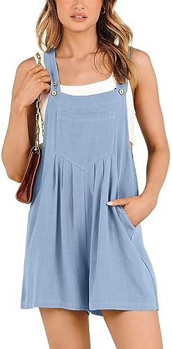 ANRABESS Women’s Summer Casual Rompers Bib Short Overalls Loose Linen Jumpsuit Beach Outfits Travel Vacation Clothes