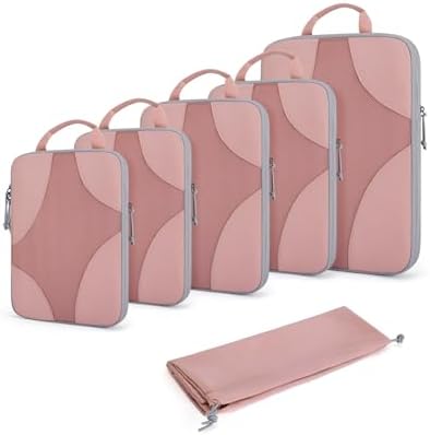 BAGSMART Compression Packing Cubes for Travel, Compressible Packing Cubes for Carry On Suitcase, Lightweight Travel Essentials (6-Pack (1L+2M+2S+1Shoe Bag) Brier Rose