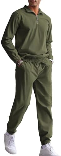 COOFANDY Men’s 2 Piece Outfits Casual Long Sleeve Quarter Zip Polo Shirt Corduroy Pant Sets Fall Fashion Tracksuits