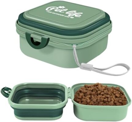 Collapsible Dog Water Bowl, Portable Dog Bowl for Traveling, 2-in-1 Pet Food and Water Feeder – Travel Dog Bowls with Lid for Walking, Traveling, Camping and Hiking