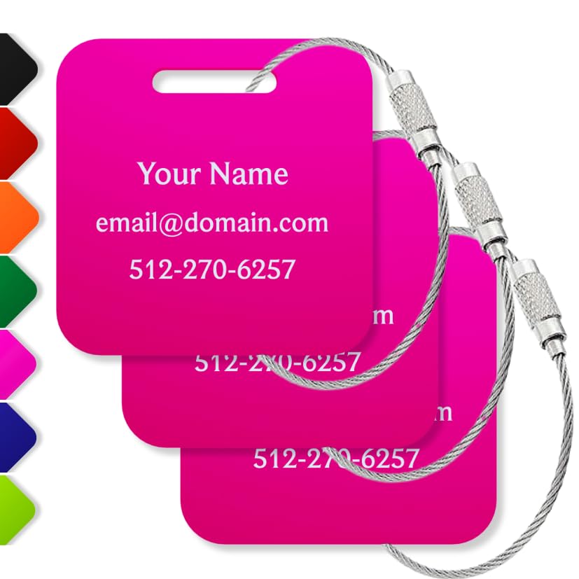 Custom Luggage Tags (3 or 6 Pack) – Personalized Unique Suitcase & Backpack Travel, Durable, Waterproof & Heavy Duty (Hot Pink) Custom Luggage Tags (3 or 6 Pack) – Personalized Unique Suitcase & Backpack Travel, Durable, Waterproof & Heavy Duty (Hot Pink)