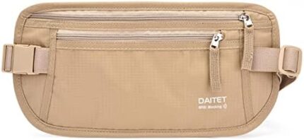 DAITET Money Belt – Passport Holder Secure Hidden Travel Wallet with RFID Blocking, Undercover Fanny Pack (Beige)