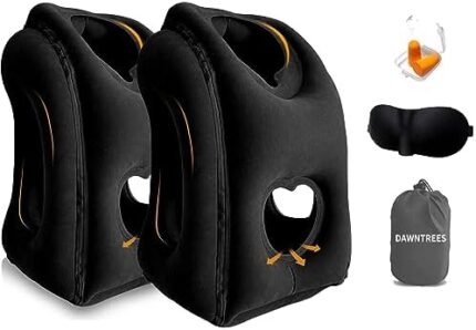 DAWNTREES 2 Pack Inflatable Travel Pillow,Neck Pillow Inflatable for Sleeping,Comfortably Support Head,Neck and Lumbar,Used for Airplane,Car,Bus and Office (Black)