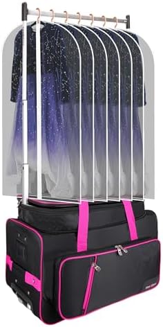 Dance Bag Suitcase, 23inch-Pro-Pink, Garment Rack Duffel for Travel, Waterproof, TSA-Approved, Rolling Luggage with Drop-Bottom Upright Storage