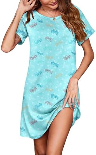 Ekouaer Nightgowns for Women Short Sleeve Sleep Tee Pullover Night Shirts Sleep Shirt Soft Night Gown Sleep Dress S-2XL