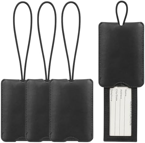 FYY Luggage Tag – 4 Pack PU Leather Luggage Tags for Suitcases with Name ID Card Travel Tags Labels with Privacy Cover for Baggage Handbag School Bag Suitcase Black FYY Luggage Tag – 4 Pack PU Leather Luggage Tags for Suitcases with Name ID Card Travel Tags Labels with Privacy Cover for Baggage Handbag School Bag Suitcase Black