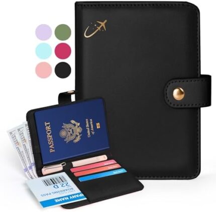 Forvencer Passport Holder for Travel, Passport Cover with Money Pocket, Premium RFID Blocking Passport Wallet, Cute Passport Book Card Case, Waterproof Travel Accessories for Women Men, Black