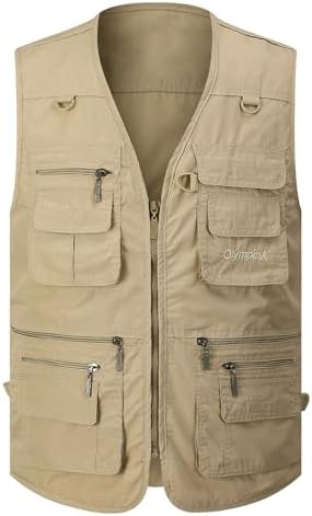 Gihuo Men’s Fishing Vest Utility Safari Travel Vest with Pockets Outdoor Work Photo Cargo Fly Summer Vest