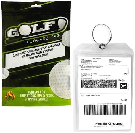 Golf Luggage Tag – Set of 2 Bag Tags Set Extra Large 9″ x 6″ – Plastic Waterproof Zipper Pouch – PVC Baggage Tag Sleeve for Travel & Shipping Golf Bag – Sealable Personalized Ship Sticks Insert Golf Luggage Tag – Set of 2 Bag Tags Set Extra Large 9″ x 6″ – Plastic Waterproof Zipper Pouch – PVC Baggage Tag Sleeve for Travel & Shipping Golf Bag – Sealable Personalized Ship Sticks Insert