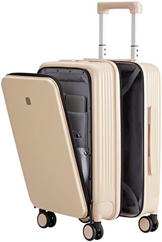 Hanke 20 Inch Carry-On Luggage with Wheels PC Hard Shell Suitcases Lightweight Front Opening Tsa Luggage Travel Suitcase Woman Men(Cuban Sand)