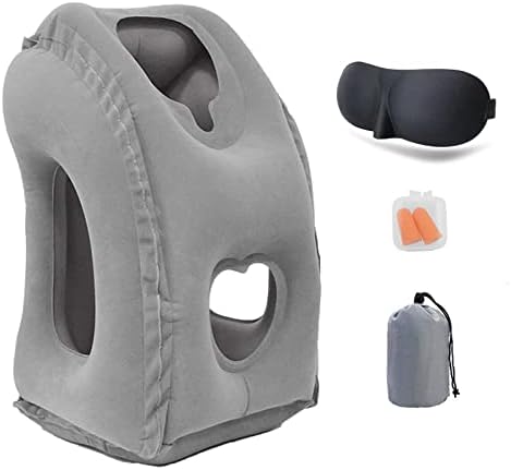 Inflatable Travel Pillow, Inflatable Airplane Neck Pillow for Sleeping to Avoid Neck and Shoulder Pain, Inflatable Travel Neck Pillow with Free Eye Mask/Earplugs (Grey) Inflatable Travel Pillow, Inflatable Airplane Neck Pillow for Sleeping to Avoid Neck and Shoulder Pain, Inflatable Travel Neck Pillow with Free Eye Mask/Earplugs (Grey)
