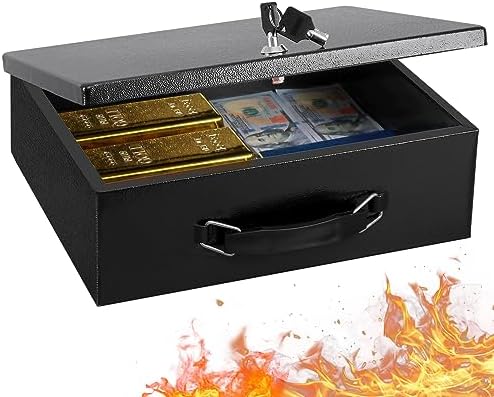 KYODOLED Fireproof Document Box with Key Lock, Large Safe Storage Box for Valuables, Fire Resistance Security Chest, Lock Box for Passport, Cash, Tablet | 13.2” x 11” x 4.13” Black KYODOLED Fireproof Document Box with Key Lock, Large Safe Storage Box for Valuables, Fire Resistance Security Chest, Lock Box for Passport, Cash, Tablet | 13.2” x 11” x 4.13” Black