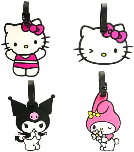 Kuromi, My Melody, and Hello Kitty Luggage Tags for Suitcases 4 Pack Official License, Hello Kitty Bag Tags for Luggage