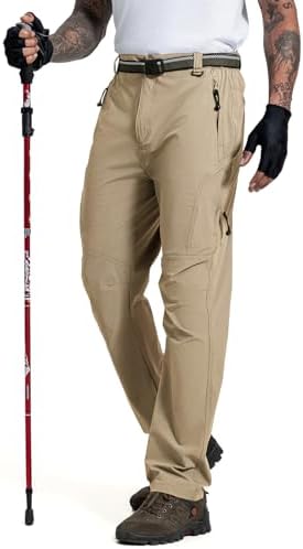 LONGBIDA Men’s Hiking Pants Quick Dry Lightweight Waterproof Fishing Camping Cargo Work Pants with Belt