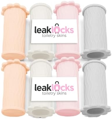 LeakLocks® Toiletry Skins™ Elastic Sleeve for Leak Proofing Travel Container in Luggage. For Standard and Travel Sized Toiletries. Reusable Accessory for Travel Bag Suitcase and Carry-on Luggage
