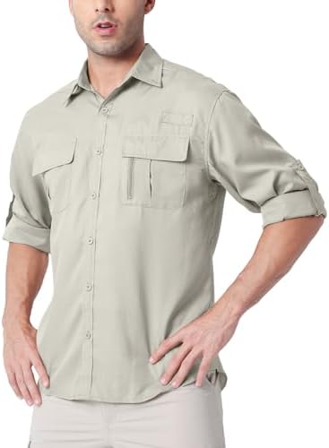 Men’s UPF 50+ UV Long Sleeve Sun SPF Protection Button Down Shirts Quick Dry Cooling Fishing Breathable for Safari Hiking