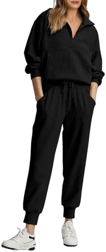 PRETTYGARDEN Womens 2 Piece Sweatsuits Set Long Sleeve Half Zip Pullover Sweatshirt Joggers Sweatpants Fall Outfits Tracksuit