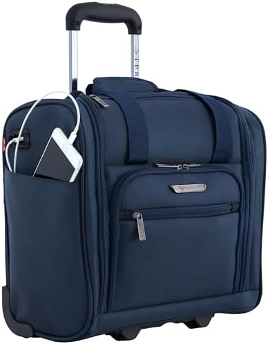 TPRC Smart Under Seat Carry-On Luggage with USB Charging Port, Navy Blue, Underseater 15-Inch