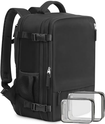 Travel Backpack for Men Women, Large Carry On Backpack, Personal Item Bag Airline Approved, Laptop Backpack 17.3 inch, Business Work Gym Weekender Bag, Black