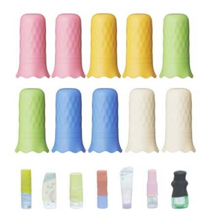 Travel Bottle Covers,10 Pack Silicone Travel Size Container Sleeves,Stretching Travel Accessories for Shampoo Lotion Conditioner Wash Body Bottles