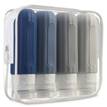 Travel Bottles for Toiletries, TSA Approved, Silicone Travel Bottles, BPA Free, 3oz Leak Proof Travel Size Bottles, Travel Accessories for Shampoo Body Wash Lotion Soap Liquids (4 Pack)