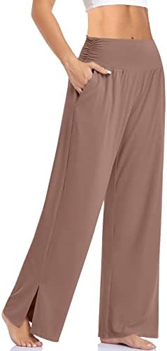 UEU Womens Wide Leg Yoga Pants High Waisted Side Slit Joggers Casual Loose Lounge Sweatpants with Pockets- 28″ / 18″ Inseam