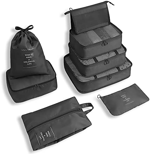 WOOMADA 8 Set Packing Cubes for Suitcases Travel Essentials Luggage Organizer for Travel Accessories Shoe Bag Tioletry Bag Laundry Bag(Black) WOOMADA 8 Set Packing Cubes for Suitcases Travel Essentials Luggage Organizer for Travel Accessories Shoe Bag Tioletry Bag Laundry Bag(Black)