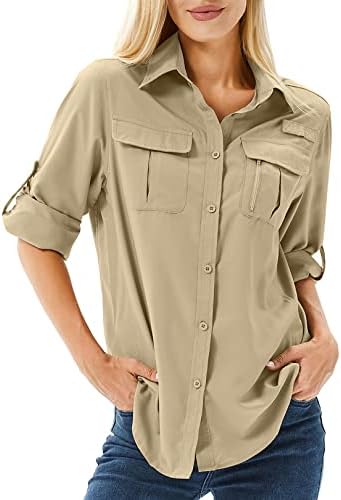 Women’s UPF 50 Long Sleeve UV Sun Protection Safari Shirts Outdoor Quick Dry Fishing Hiking Travel Shirts