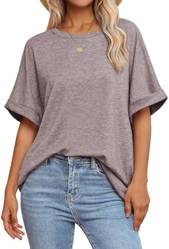 ATHMILE Womens Oversized T Shirts Loose Fit Crewneck Short Sleeve Summer Casual Blouse 2024 Y2K Tee Tops