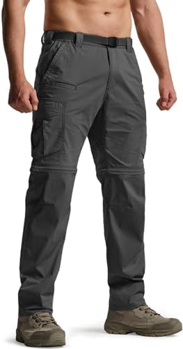 CQR Men’s Convertible Cargo Tactical Pants, Water Resistant Outdoor Hiking Pants, Zip Off Lightweight Stretch Work Pants