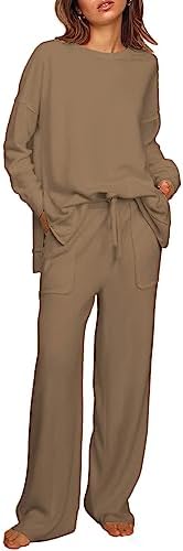 ETCYY NEW Lounge Sets for Women 2 Piece Outfits with Side Split Sweatshirt Tops and Wide Leg Sweatpants