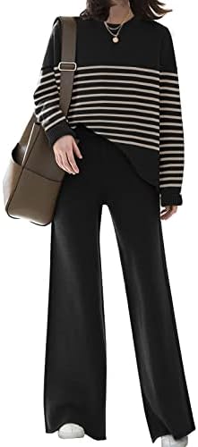 ETCYY NEW Womens Elegant Lounge Sets Knitted Sweatsuit Sets 2 Piece Outfits with Sweater Tops and Wide Leg Sweatpants