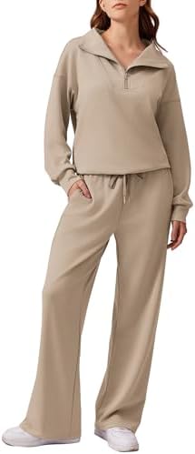 PINSPARK 2 Piece Sets for Women 2024 Fall Outfits Sweatsuit Oversized Sweatshirt Wide Leg Sweatpants Matching Set Tracksuit