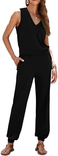 PRETTYGARDEN Women’s Summer 2 Piece Tracksuit V Neck Tank Top Jogger Sweatpants Set Casual Lounge Outfits