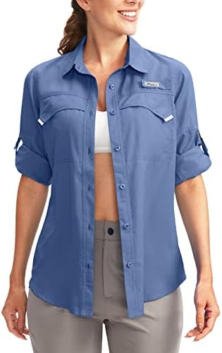 Pudolla Women’s UPF 50+ UV Sun Protection Shirts Long Sleeve Fishing Hiking Shirt Cool lightweight Travel Safari Shirts