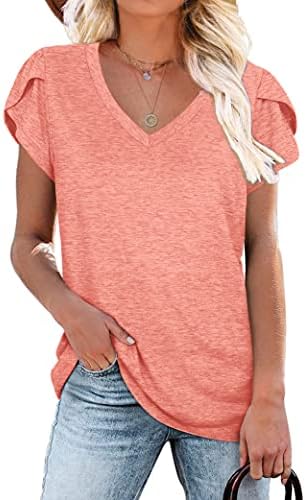WIHOLL Womens Tops V Neck Summer Petal Sleeve Casual Tshirts