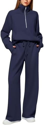 Women’s 2 Piece Outfits Lounge Set 2024 Oversized Half Zip Sweatshirt Wide Leg Sweatpant Set Sweatsuit Tracksuit