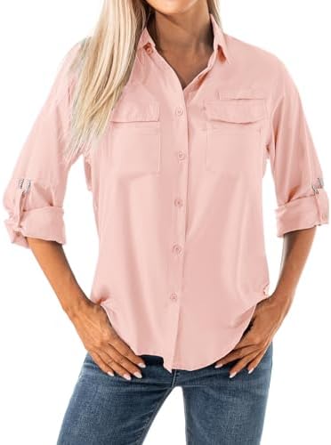 Women’s Quick Dry Sun UV Protection Convertible Long Sleeve Shirts for Hiking Camping Fishing Sailing